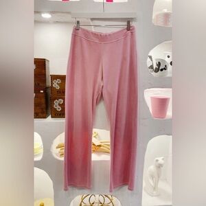 Y2K Pink Velour Straight Leg Cotton Blend Track Pants w Stretchy Elastic Waist